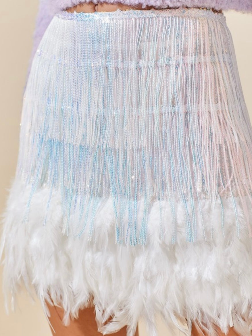 Iridescent shop feather skirt