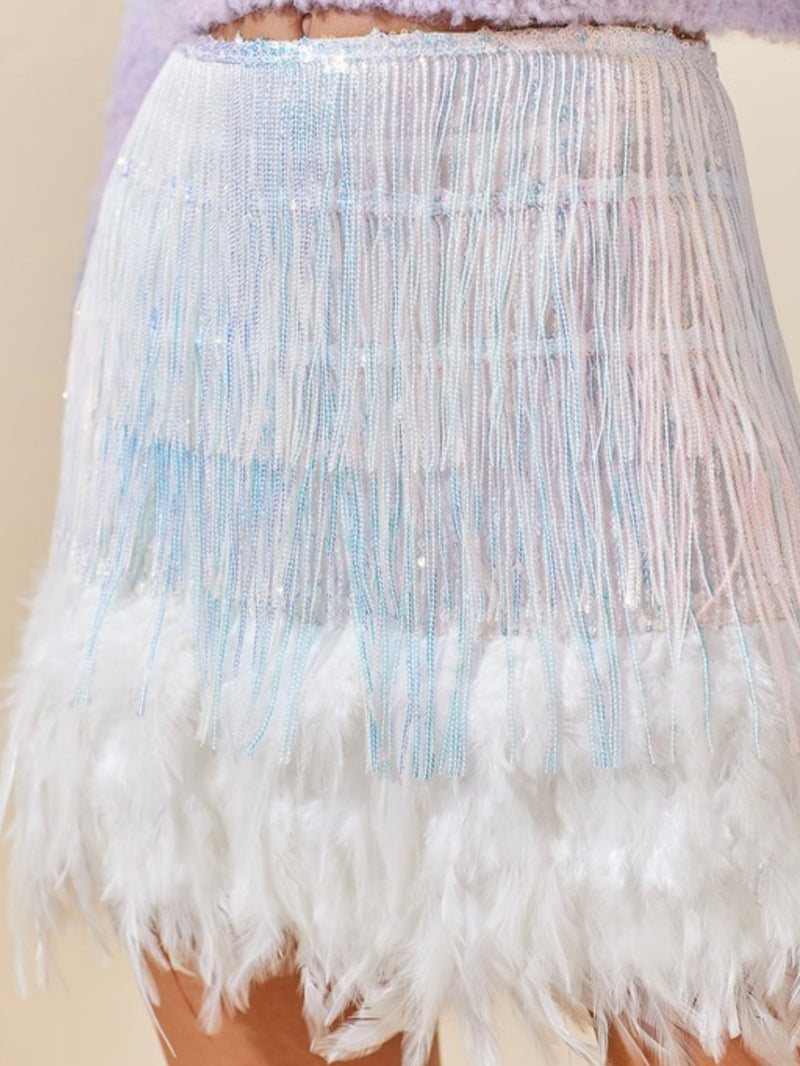 Iridescent Feather Sequin Short Skirt