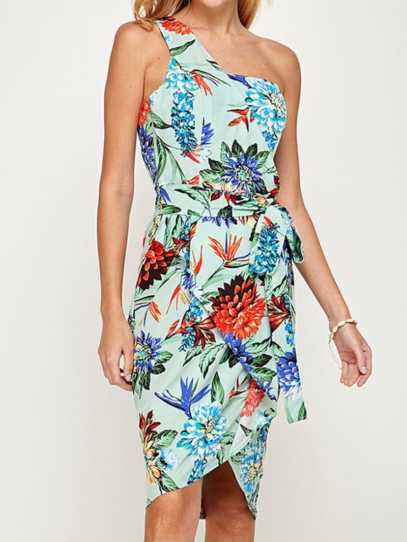 Tropical One shoulder Dress