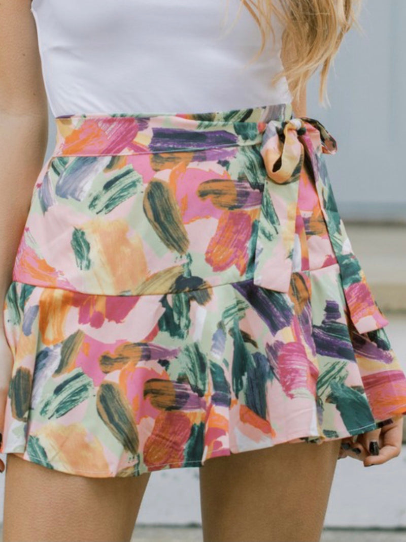 Watercolor Wrap Skort