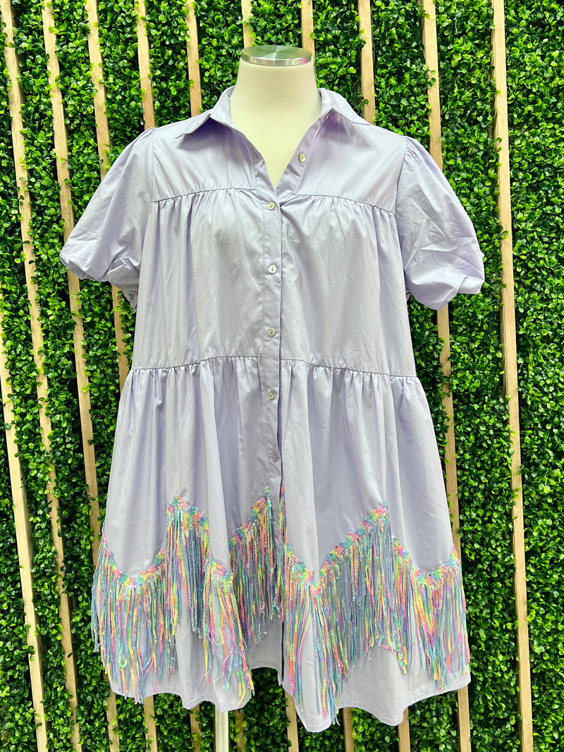 Sequin Fringe Lavender Blouse Dress