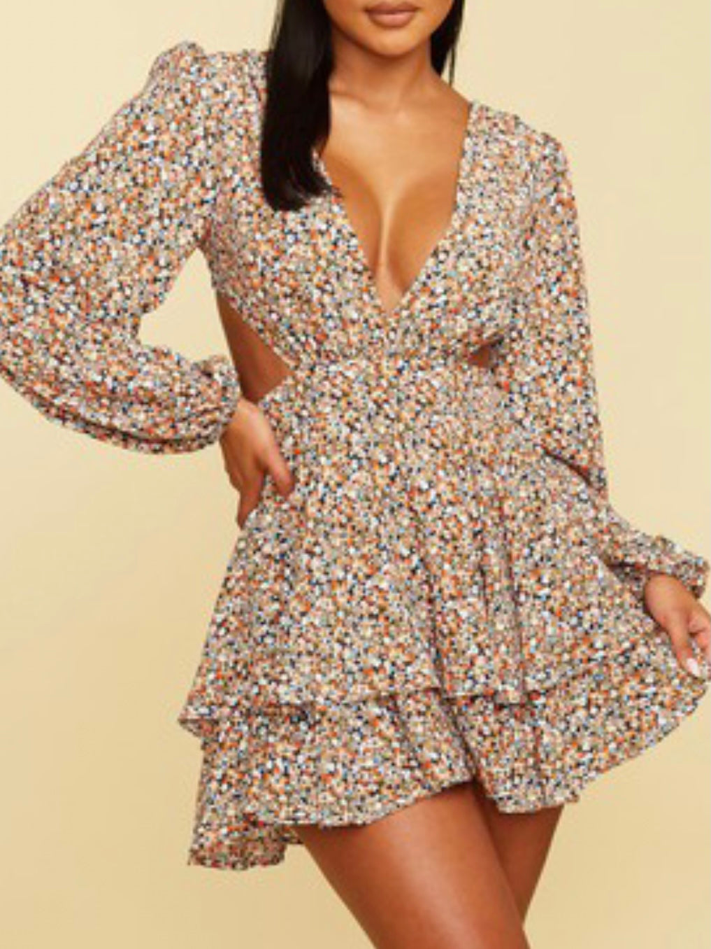 Orange Multi Print Lace Up Romper