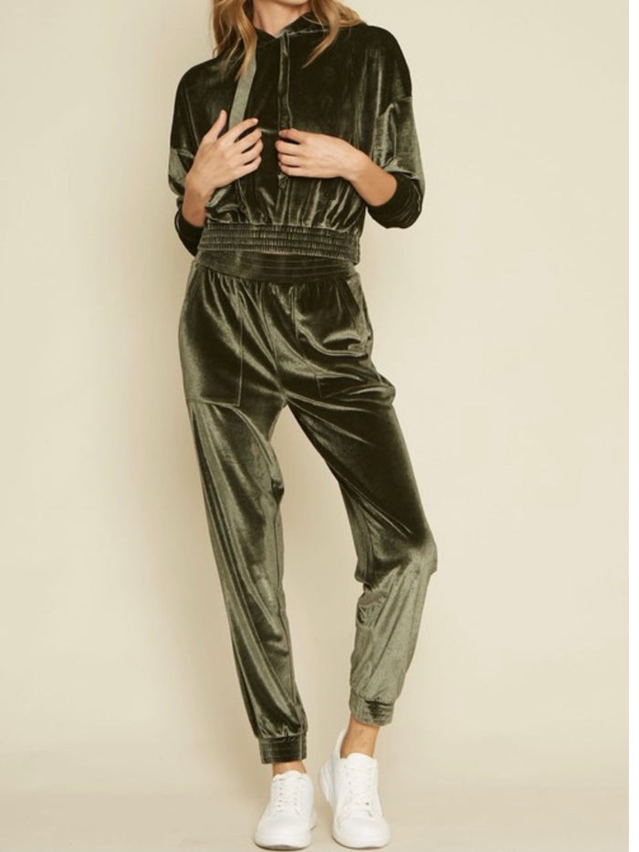 Dark Olive Velvet Pant Set