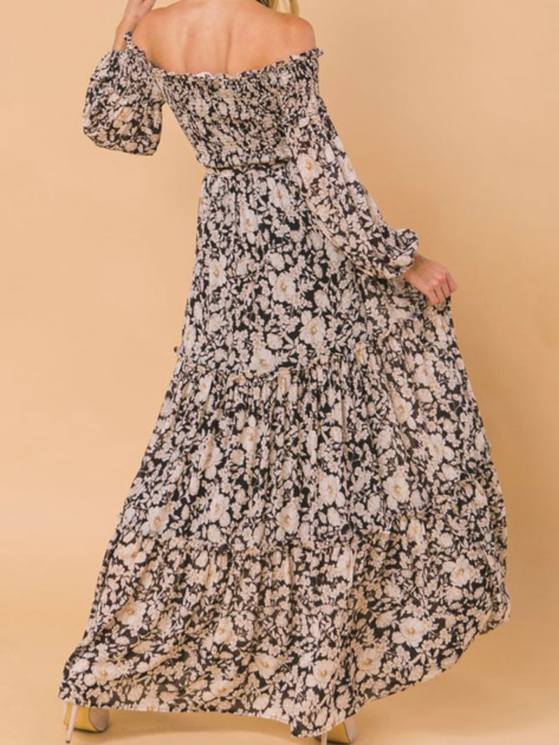 Black Floral Off Shoulder Maxi Dress