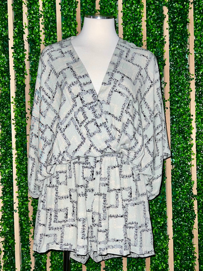 Sage / Grey Boho Print Romper