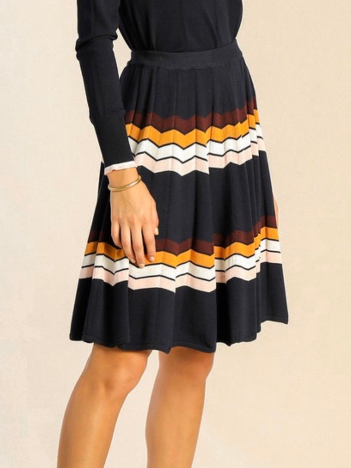 Navy Ripple Detail Knit Skirt