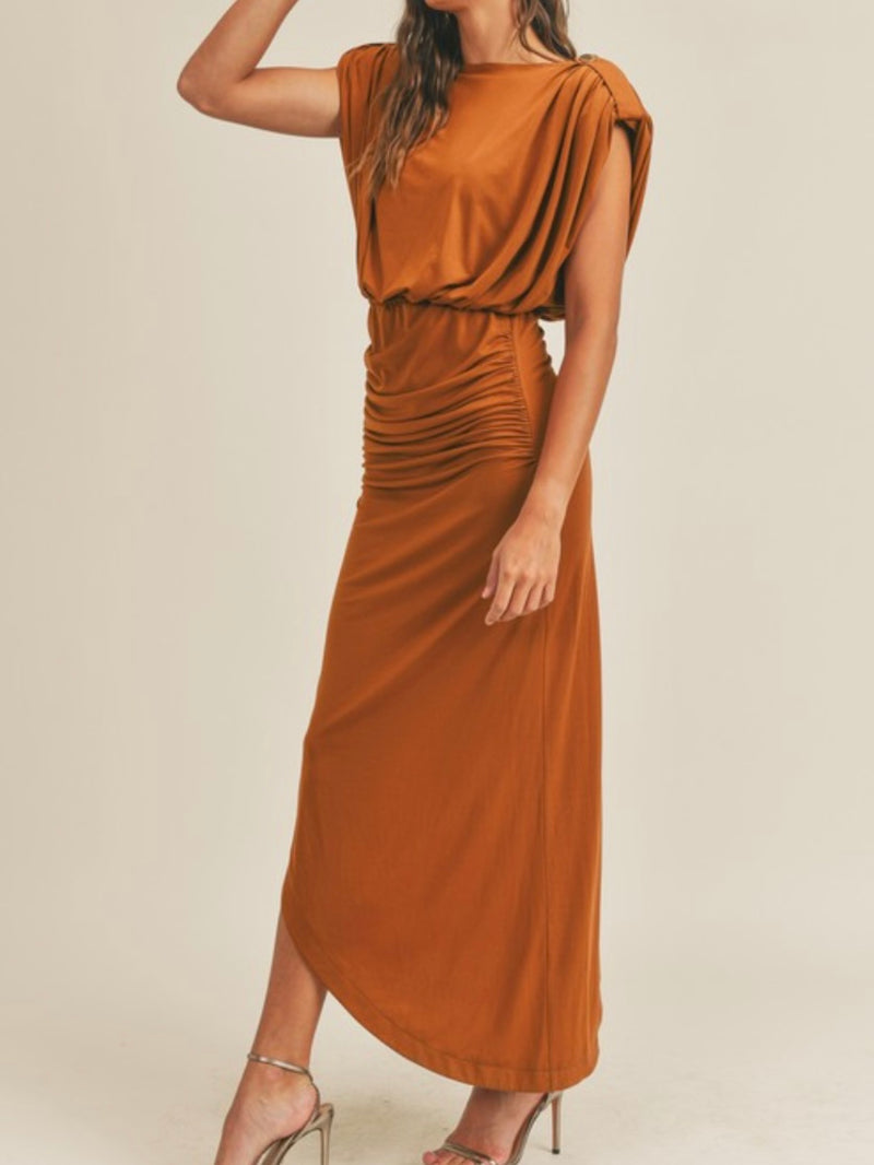 Cognac Open Back Maxi Dress