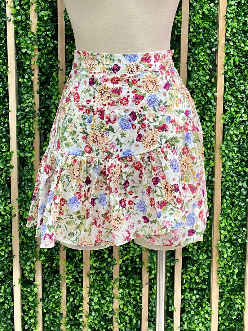 Beige Floral Ruffled Skort