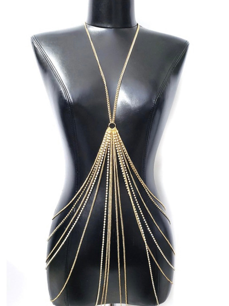 Multi Lines Rhinestone Dropped Body Chain