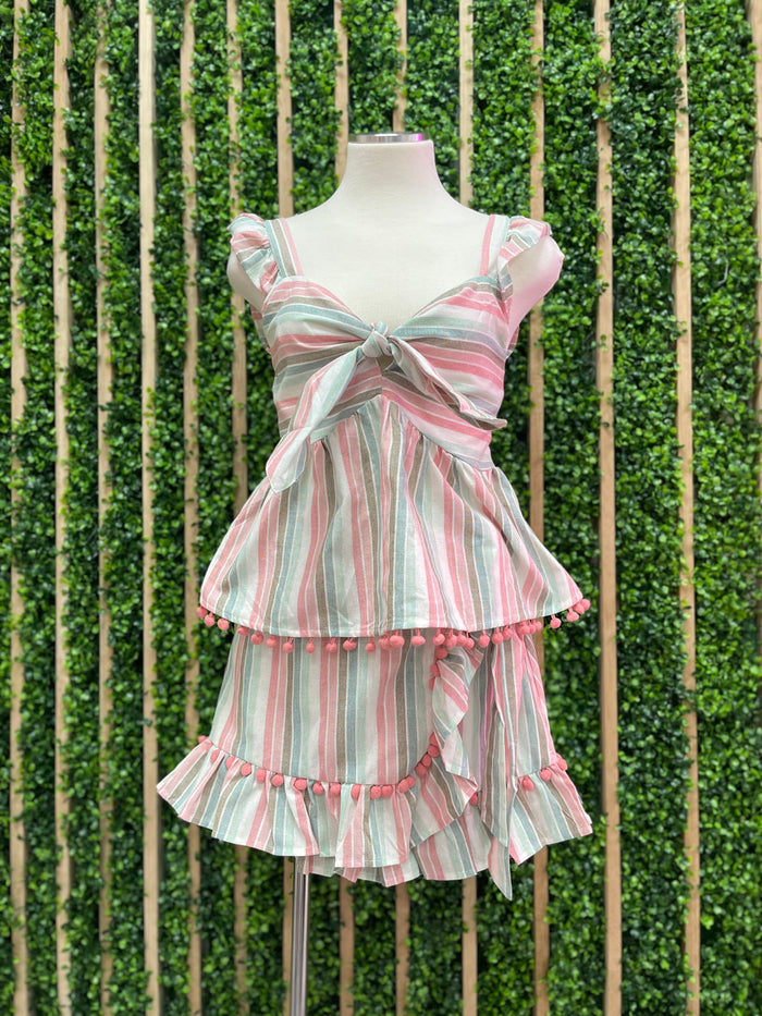 Exquisite Multi Stripe Skirt Set