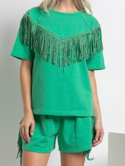 Studded Fringe Detail Short Pant Set