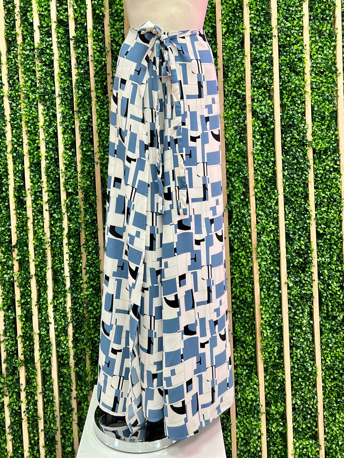 Blue Geo Print Wide Leg Palazzo
