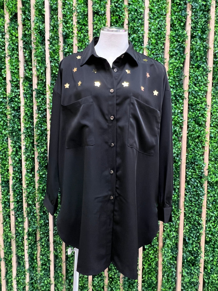 Gold Foil Star Button Down Blouse