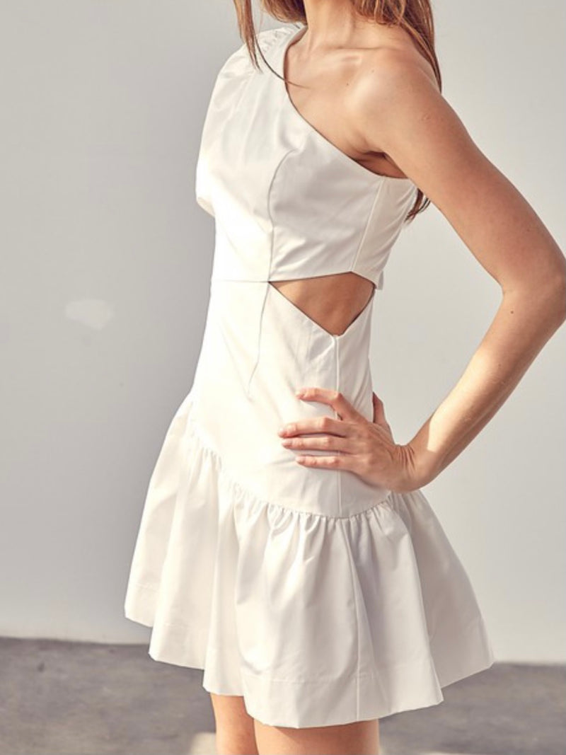 Chic Off White One Shoulder Cutout Dress