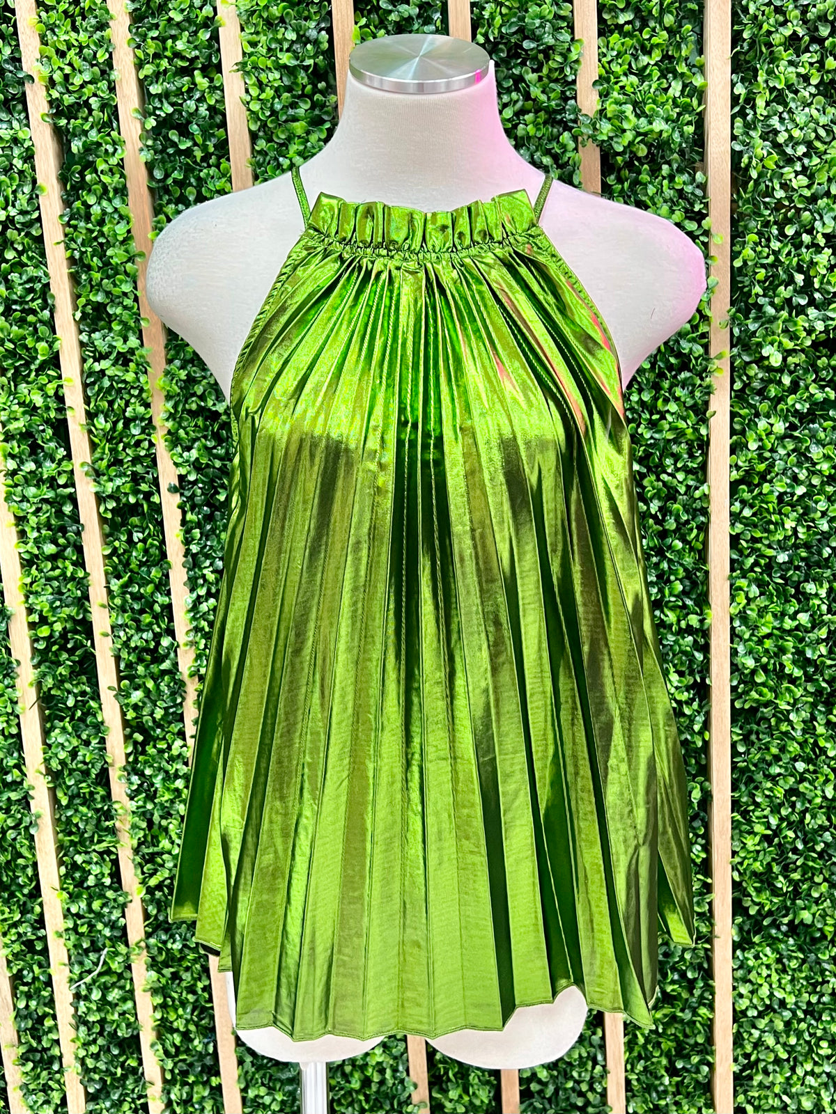 Green Pleated Halter Top