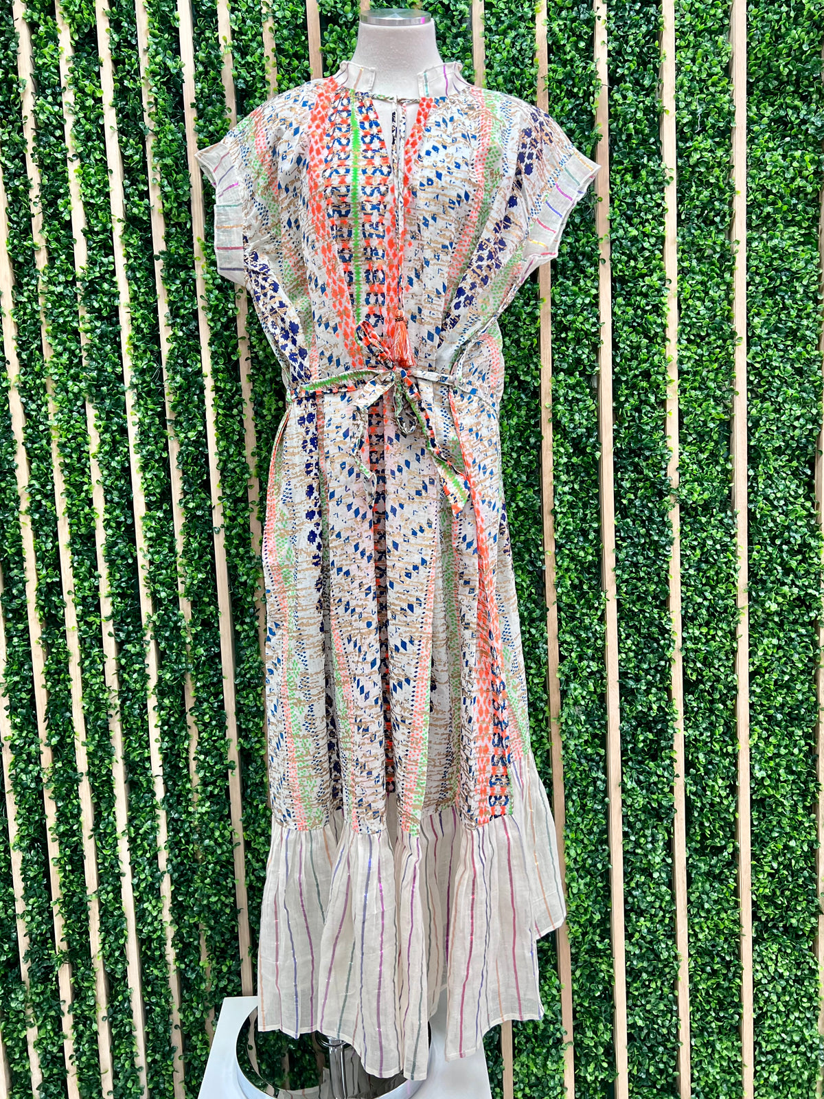 Exquisite Beige Aztec Metallic Tiered Maxi