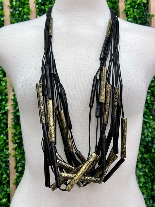 Gold Black Bamboo Multi Strand Necklace