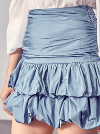 Stone Blue Ruched Mini Skirt