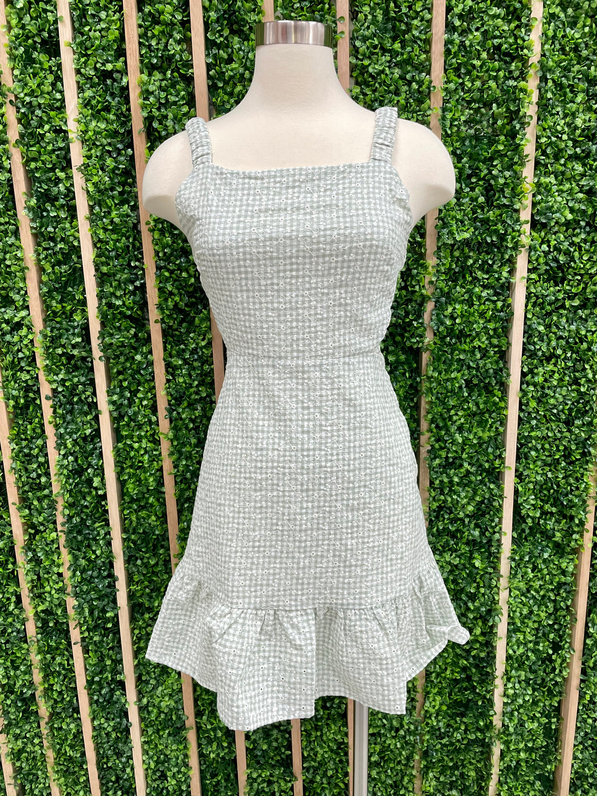 Sage Embroidered Seersucker Dress