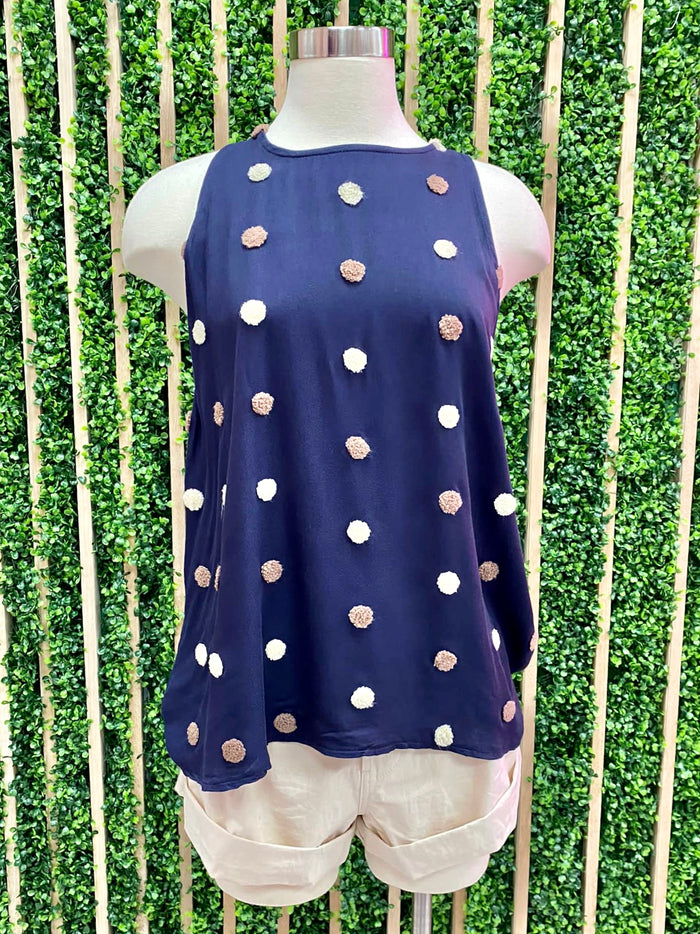Pom Pom Detail Sleeveless Top