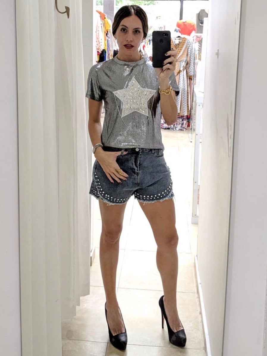 Silver Metallic Patch Top