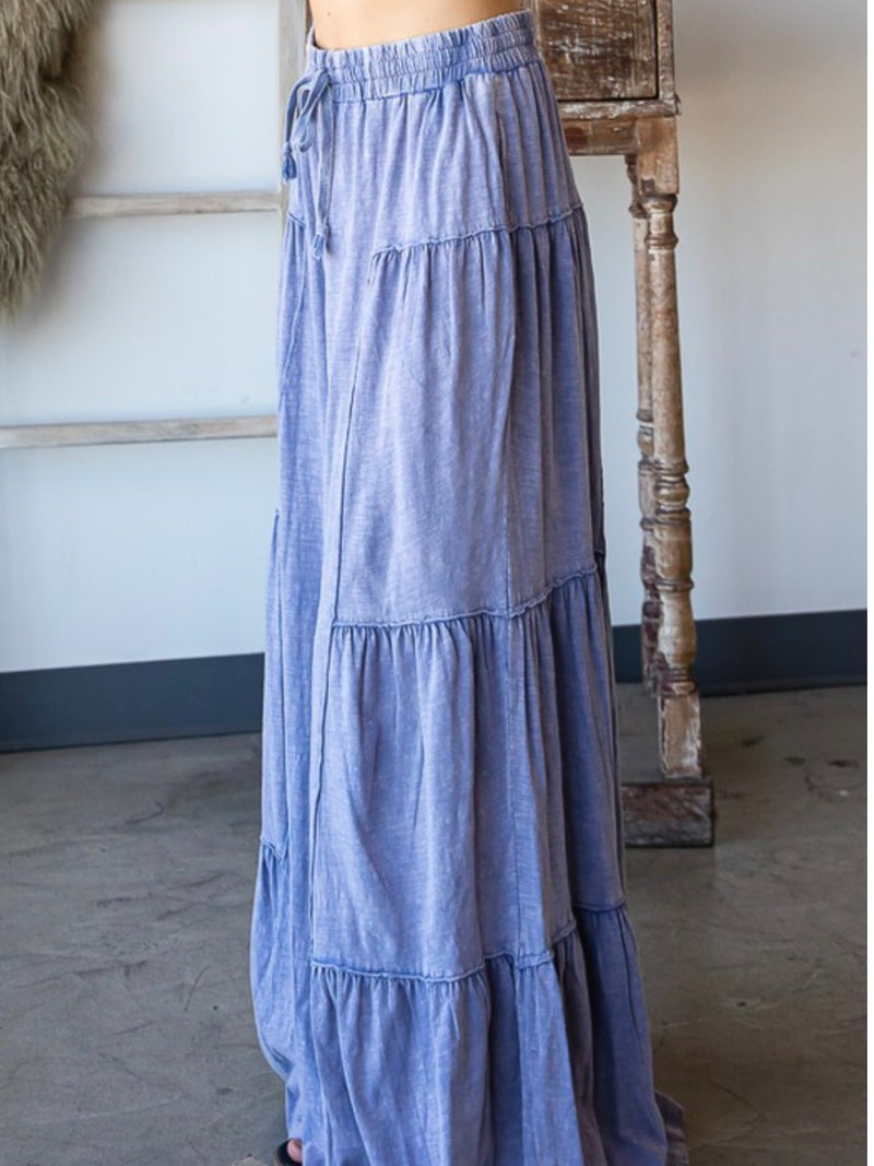 Acid Wash Tiered Wide Leg Pant