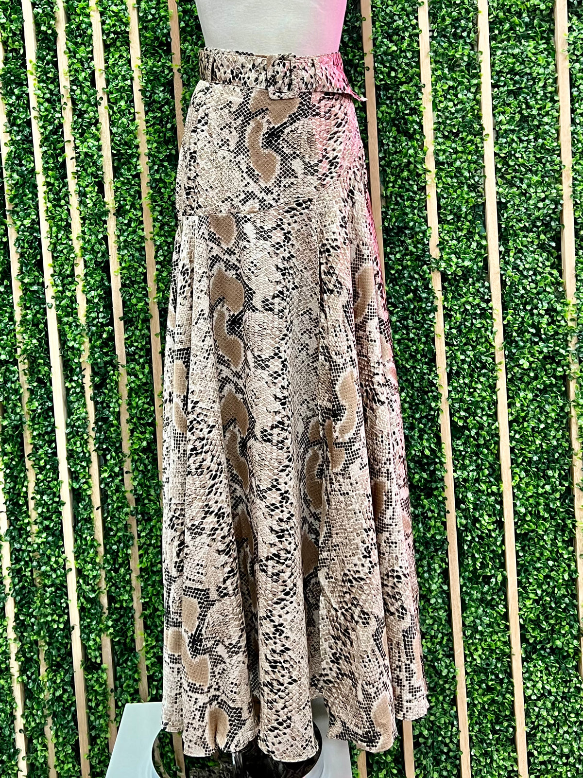 Brown Snake Belted Maxi Skirt