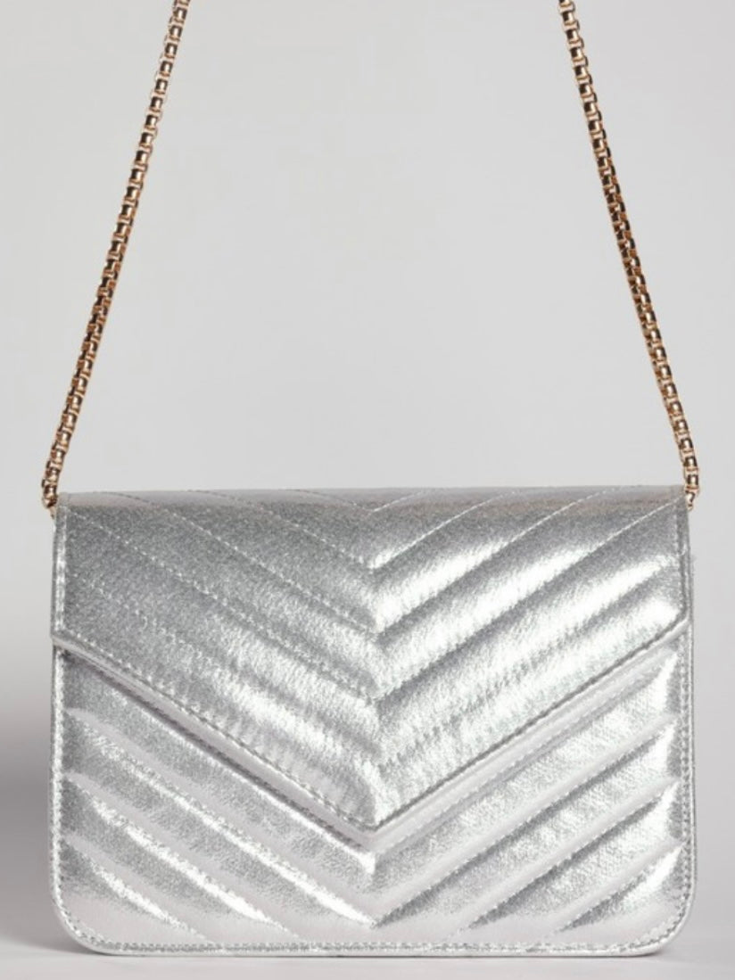 Silver Quilted Crossbody Bag