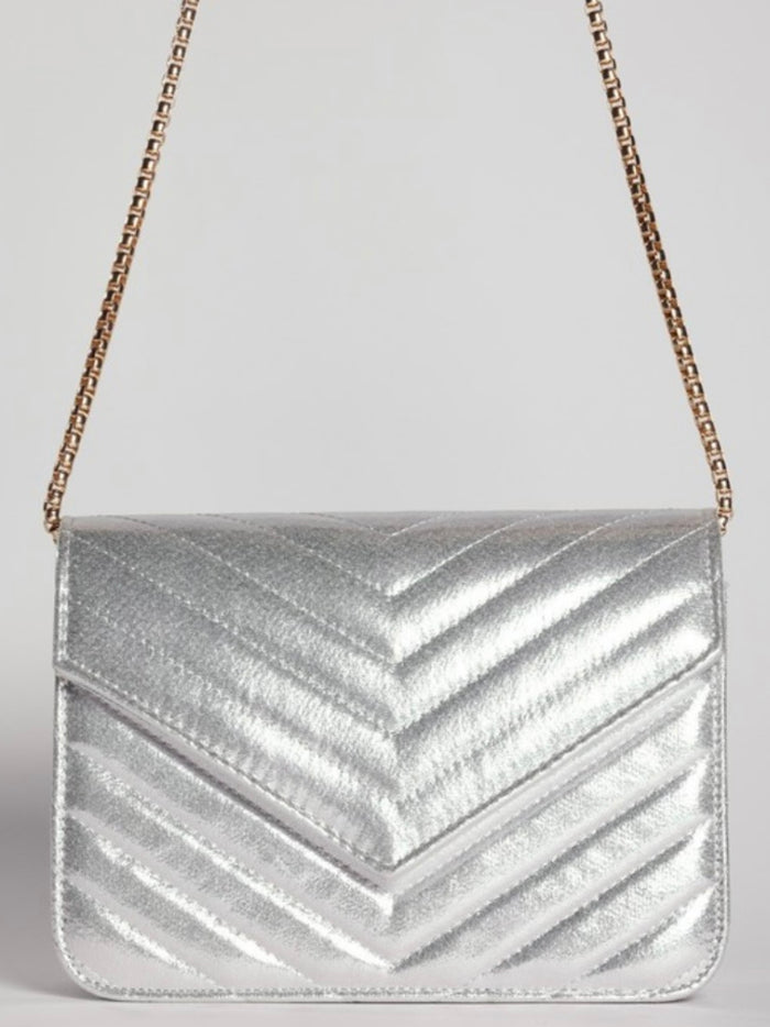 Silver Quilted Crossbody Bag