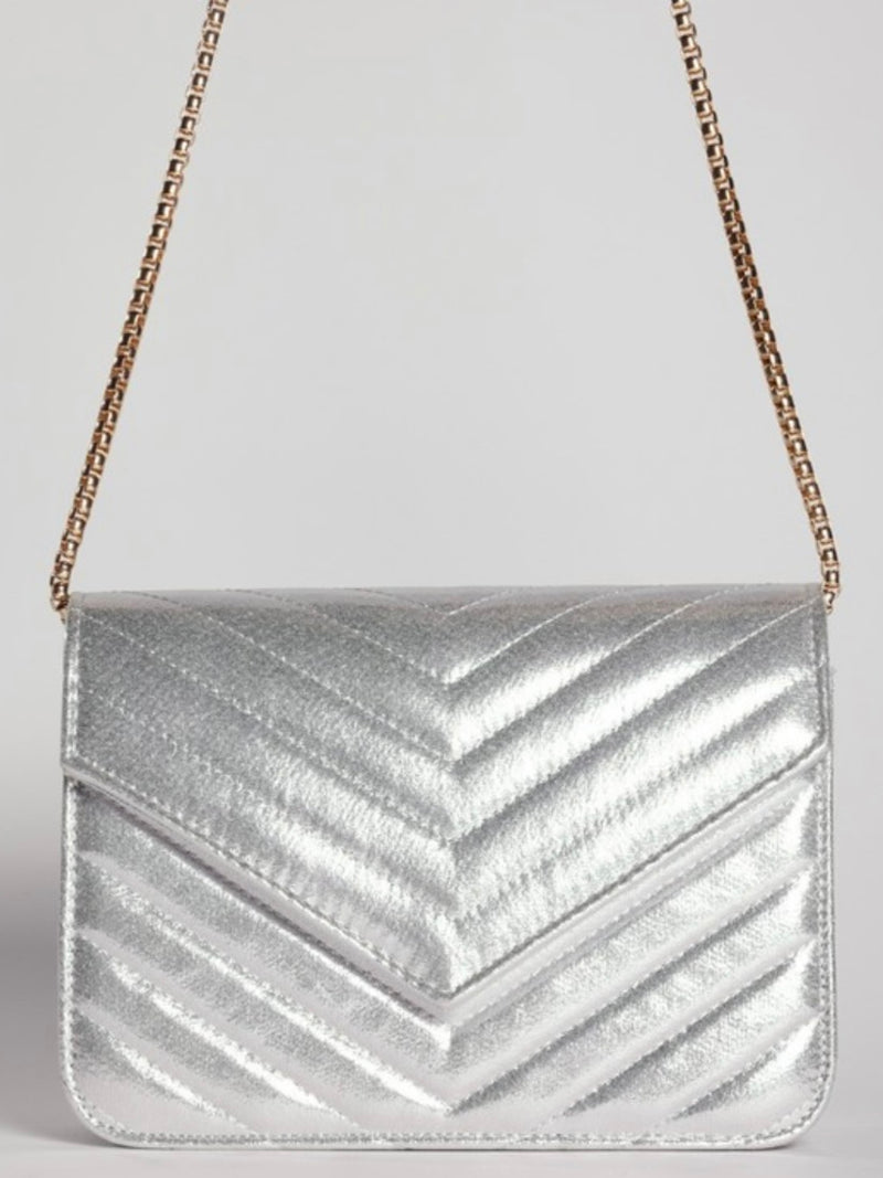Silver Quilted Crossbody Bag