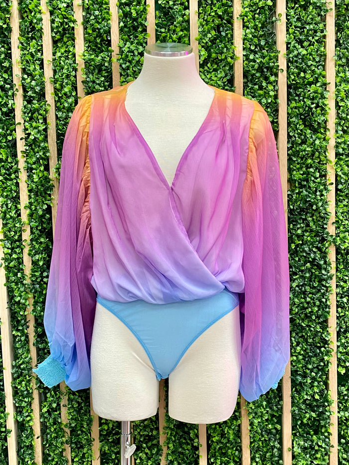 Magenta Multi Balloon Sleeve Top