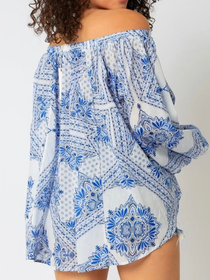 Blue Santorini Off Shoulder Top