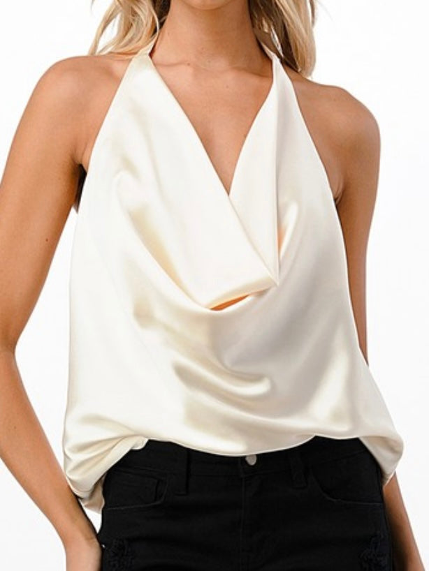 Satin Cowl Neck Halter Top