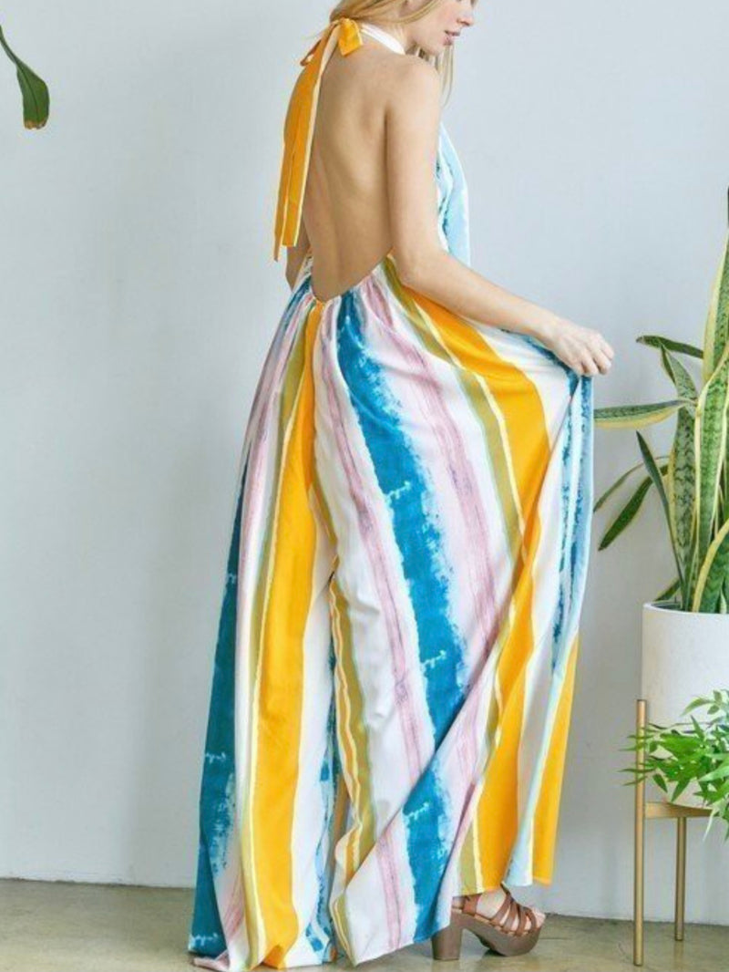 Striped Mock Neck Jumpsuit