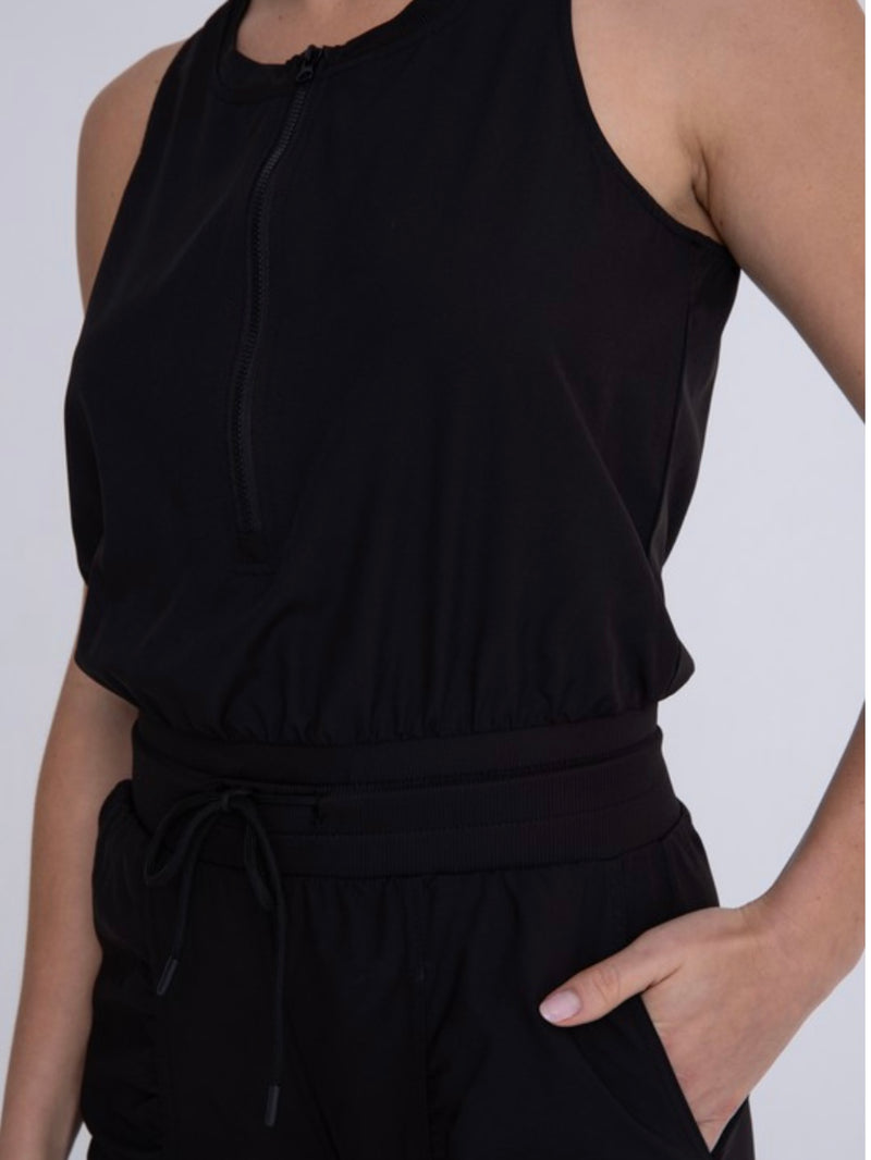 Black Half Zip Active Jumpsuit