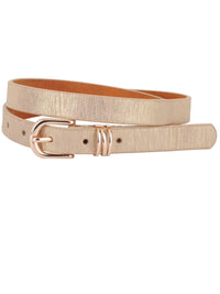 Skinny Shimmer Leather Gold Buckle Belt