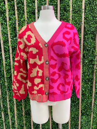 Red Pink Block Leopard Sweater