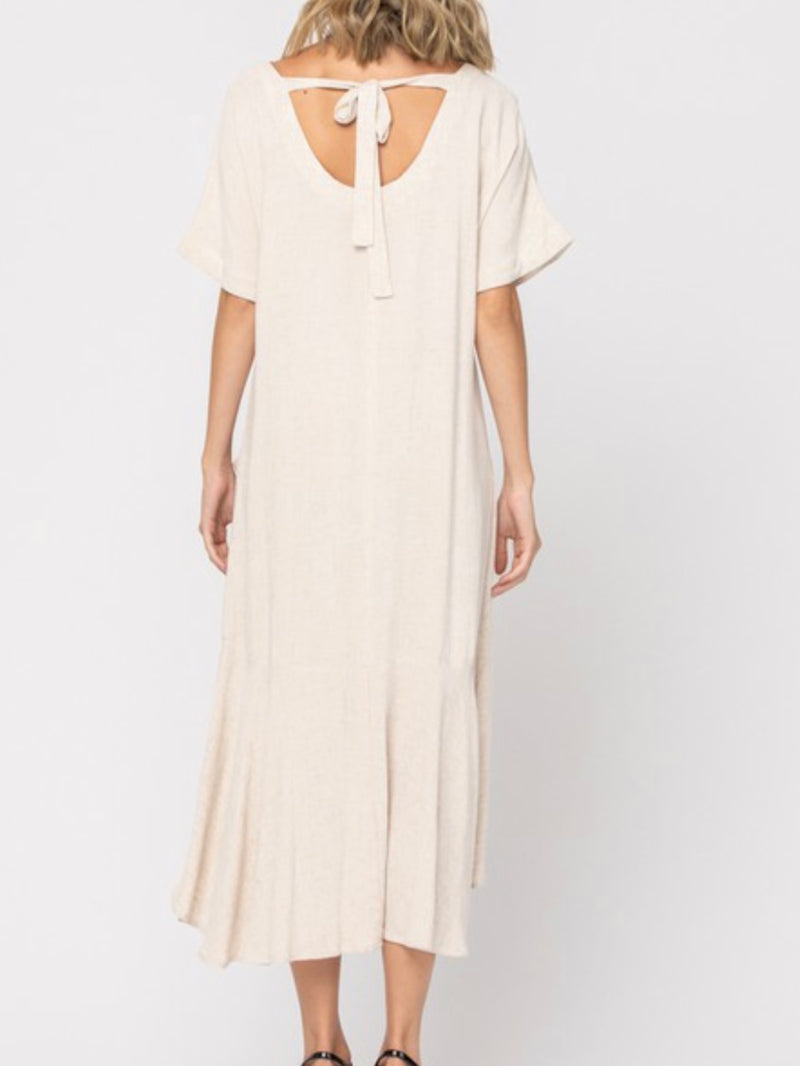 Linen Tie Back Midi Dress