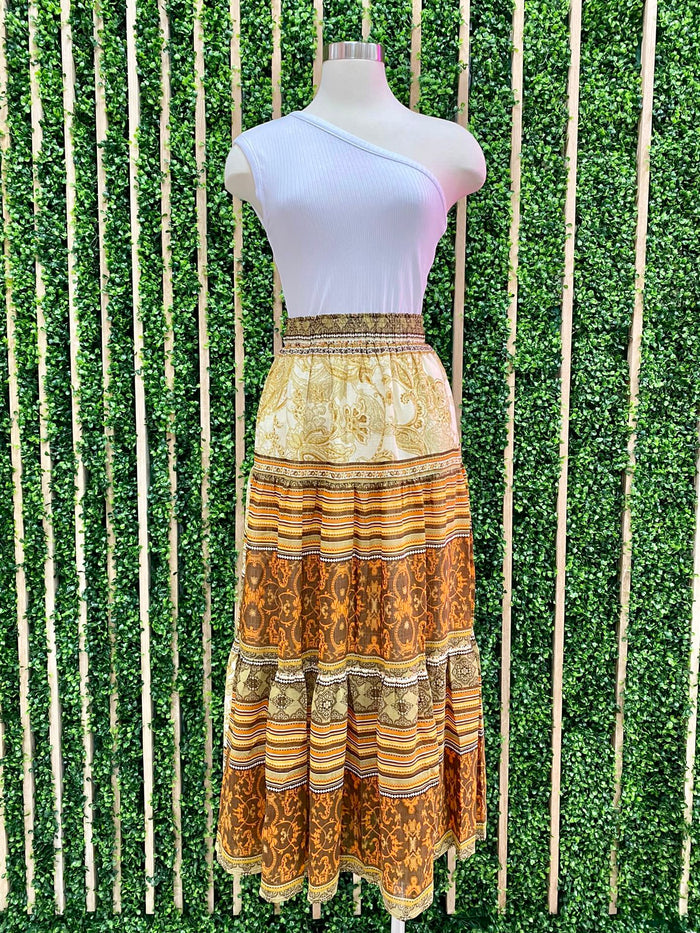 Earth Tones Tiered Midi Skirt