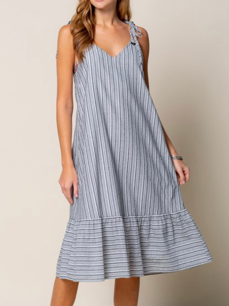 Striped Ruffle Hem Midi Dress