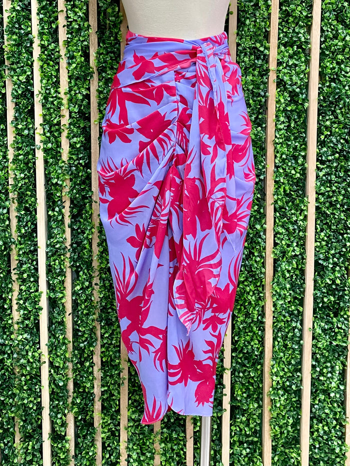 Lavender Print Ruched Midi Skirt