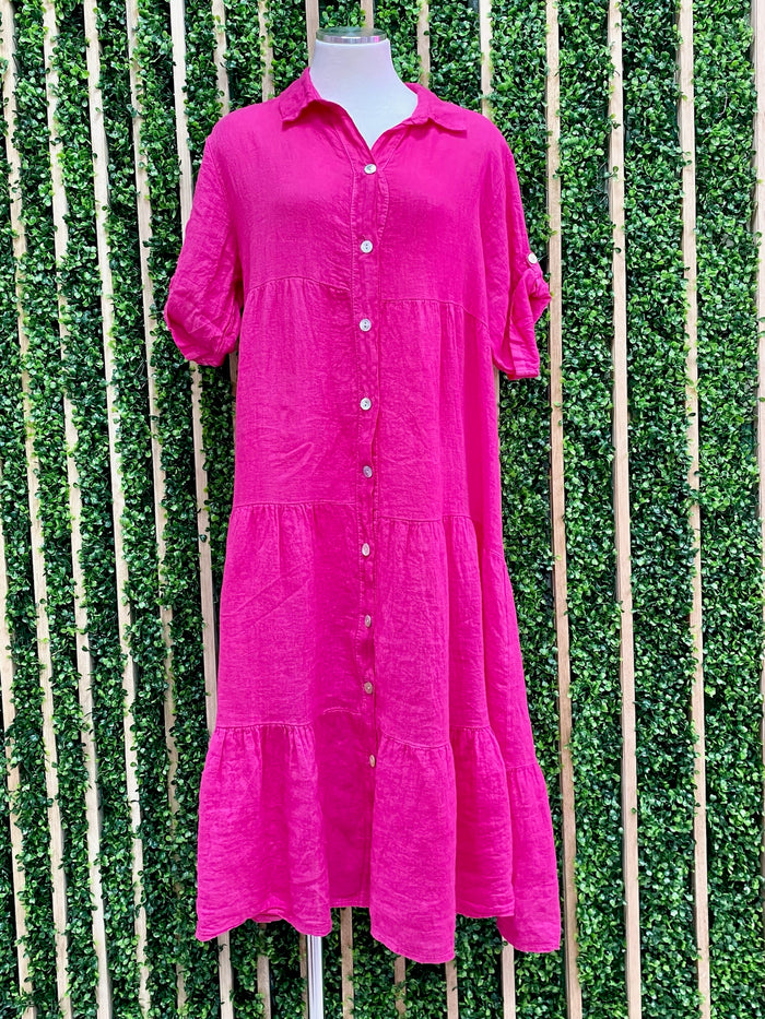 One Size Linen Blouse Midi Dress