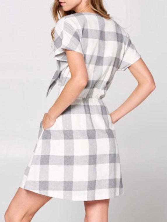 White Black Checkered Plaid Dress