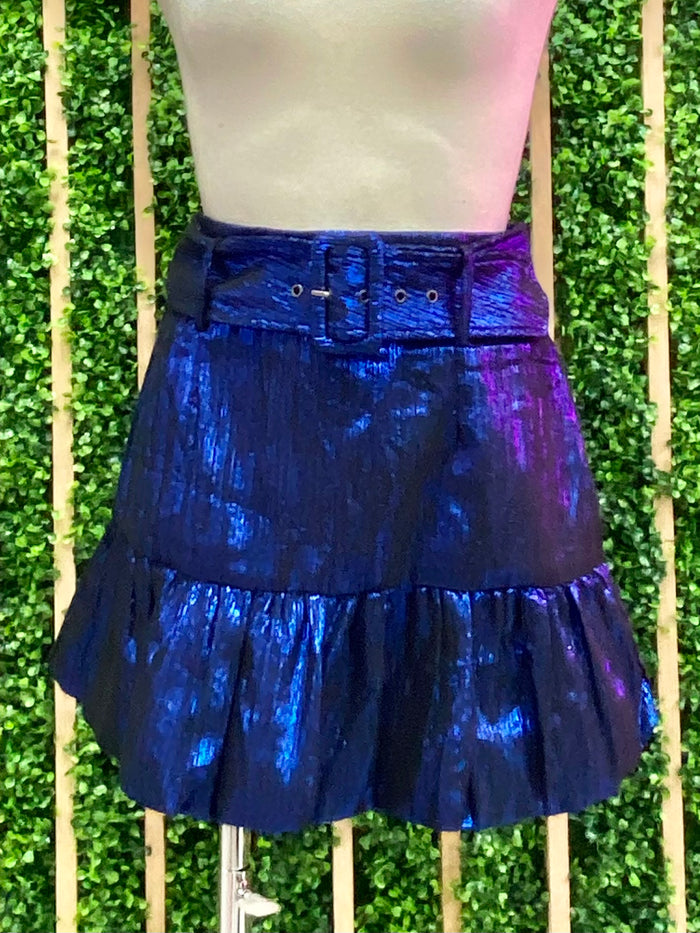 Metallic Bubble Hem Belted Skirt