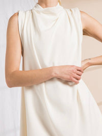 Elegant Cream Satin Cowl Neck SHift Dress