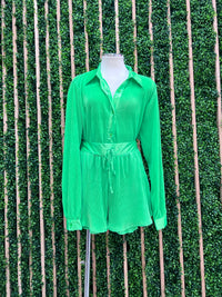 Button Down Peated Short Pant Set