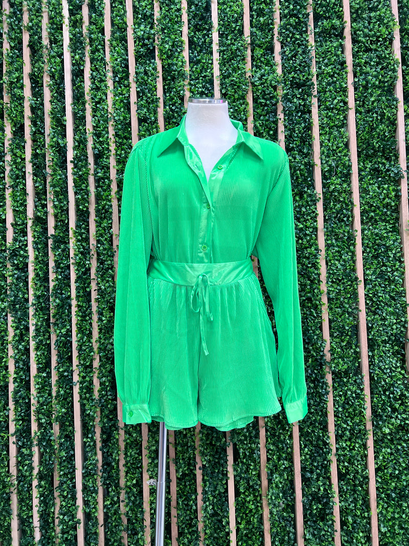 Button Down Peated Short Pant Set