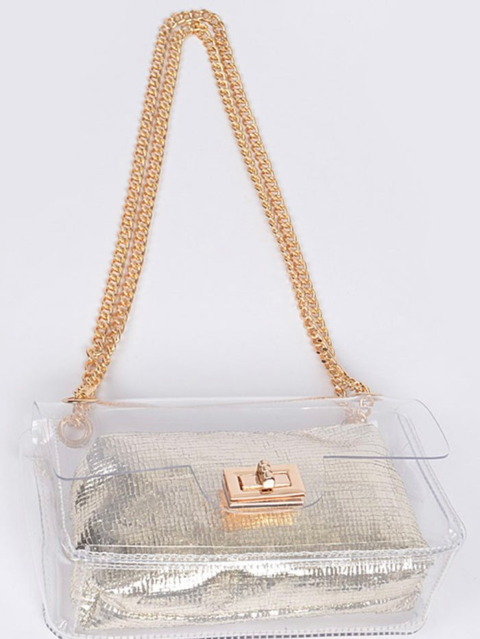 Metallic Pouch Clear Clutch