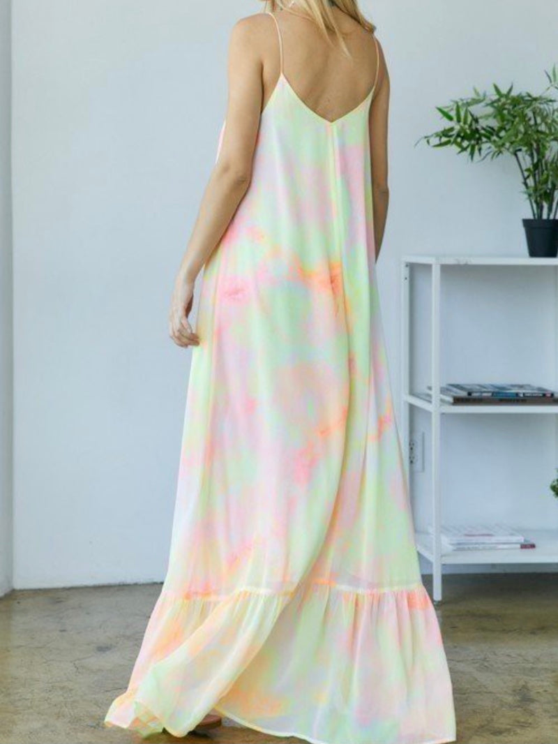 Pink Tie Dye Tiered Maxi