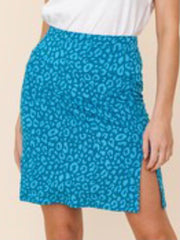 Teal Leopard Slit Skirt